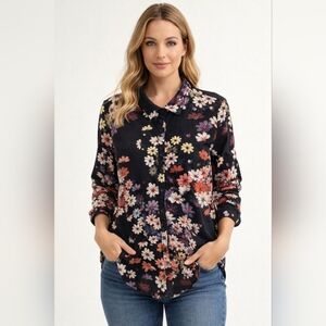 2/$20 Kening Cotton Floral Button-Up Blouse